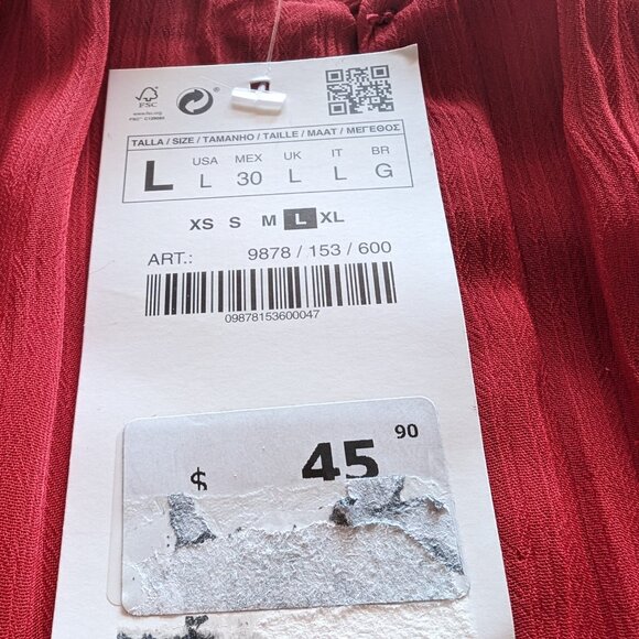 ZARA Basic NWT PLEATED BLOUSE Sz L lined mini ruffles 3/4 SLVES FORMAL ROMANCE - Picture 11 of 15